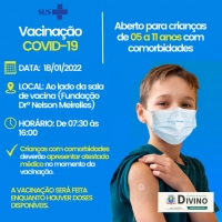 Secretaria Municipal de Saúde, informa que amanhã começa a vacinação contra o vírus da Covid-19 em crianças de 05 a 11 anos