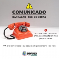 O  Telefone da Secretaria Municipal de Obras (Barracão) está indisponível no momento.