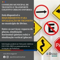 Disponível o requerimento para sinalização de trânsito em Divino.